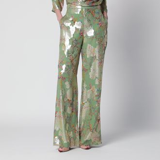 Valentino Silk trousers with all-over print in green