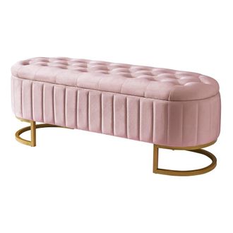 Urban Meuble Banco para cama tapizado en terciopelo rosa con patas doradas