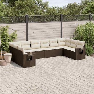 vidaXL Set De Sof&aacute;s De Jard&iacute;n 10 Pzas Y Cojines Rat&aacute;n Sint&eacute;tico Marr&oacute;n Vidaxl