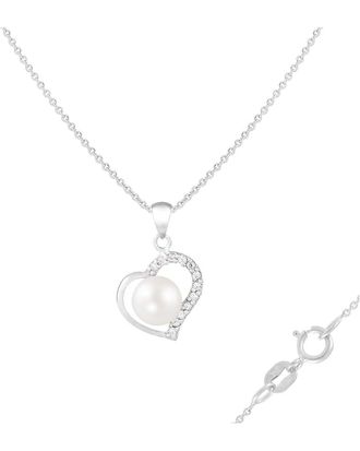 Splendid Pearls Silver 7Mm Pearl Cz Pendant