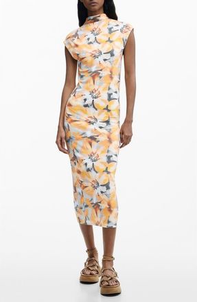 Desigual Floral Print Cap Sleeve Dress in Light Orange at Nordstrom, Size X-Large