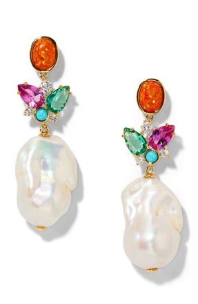 Nadri Frieda Cubic Zirconia & Freshwater Pearl Drop Earrings in Gold at Nordstrom