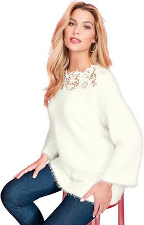 Roaman's Eyelash Lace Neck Sweater in Ivory at Nordstrom, Size 12