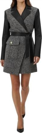 Toccin Tara Tweed And Leather Wrap Mini Dress In Black