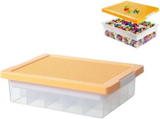 No Brand Caja De Almacenamiento Lego, Amarilla, Con Tapa Extra&iacute;ble, M&uacute;ltiples Compartimentos, Caja De Almacenamiento Grande Y Transparente Para Materiales De M