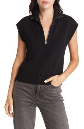 Rails Bodhi Short Sleeve Cotton & Cashmere Half Zip Sweater in Black at Nordstrom Rack, Size Small