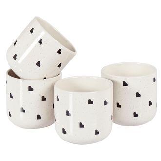 Beliani Beliani - Conjunto De 4 Tazas De Gres Caol&iacute;n Artesanal Acabado Esmalte Reactivo Con Motivo De Coraz&oacute;n Blanco Annise
