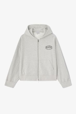 Ganni Grey Essential Zip Hoodie - Size XXS Organic Cotton