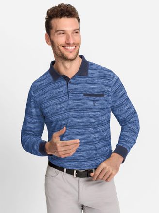 Hajo Poloshirt HAJO Langarm-Poloshirt, Herren, Gr. 44/46, blau (marine, meliert), 62% Baumwolle, 38% Polyester, gemustert, gestreift, unifarben, Shirts Pol