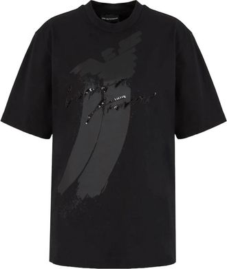 Emporio Armani Zwart T-shirt met Logo Print - Dames - T-shirts - Zwart - XS - Katoen - Tops