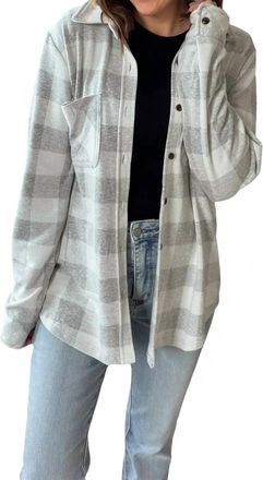 Panache Soft Plaid Button Up Top In Heather Grey