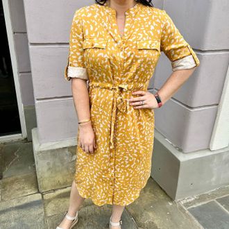 Apricot Drawstring Safari Shirt Dress In Mustard