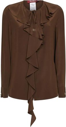 Max Mara Stepica Ruffled Blouse - Dames - Blouses - Bruin - XL - Overhemden