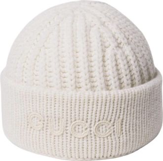 Gucci Logo-Patch Ribbed Beanie - Dames - Hoeden - Beige - S - Accessoires