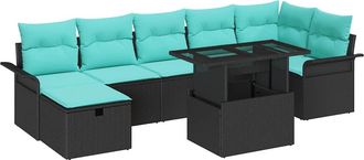 vidaXL Conjunto De Sof&aacute; De Jard&iacute;n 8 Uds. Negro Rat&aacute;n Sint&eacute;tico Vidaxl