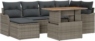 vidaXL Garden Sofa Set with Storage 7 pcs Grey Poly rattan Vidaxl