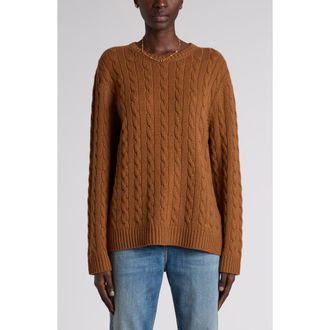 Valentino Garavani Maglia VLOGO Cable Stitch Cashmere Crewneck Sweater in Brown at Nordstrom, Size Medium