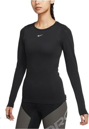 Nike (WMNS) Nike Solid Color Round Neck Slim Fit Long Sleeves Black Gym Clothes DD0594-010