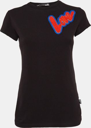 Love Moschino Black Cotton Knit Love Patch Detail T-Shirt
