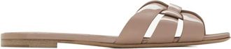 Saint Laurent Tribute Patent Leather Slide Sandalen - Dames - Sandalen - Beige - 38 1/2 EU - Leer - Schoenen