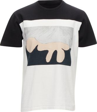 Marni white black cotton abstract portrait print colorblock boxy top IT48 M