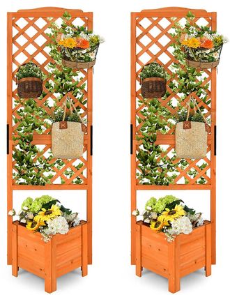 Costway Costway - Set De 2 Jardinera Con Enrejado, Cama De Jard&iacute;n Elevada Con Caja De Plantaci&oacute;n, Orificio De Drenaje, Maceta De Madera De 180 Cm, Contenedor 