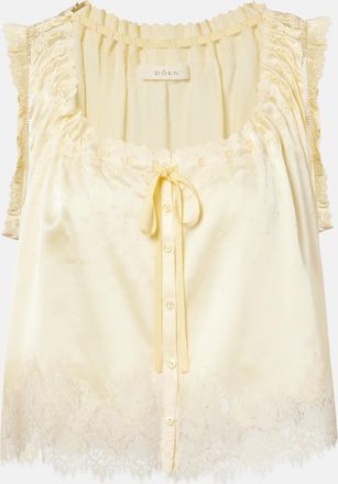 D&ocirc;en D&ocirc;en Toulouse lace-trimmed embroidered silk top
