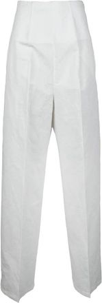 Sportmax Katoen Linnen Broek - Dames - Straight fit broeken - Wit - 2XS - Katoen - Broeken