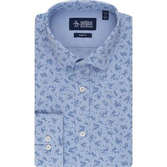 Original Penguin Slim Fit Floral Gingham Dress Shirt in Blue at Nordstrom Rack, Size 15 - 34/35