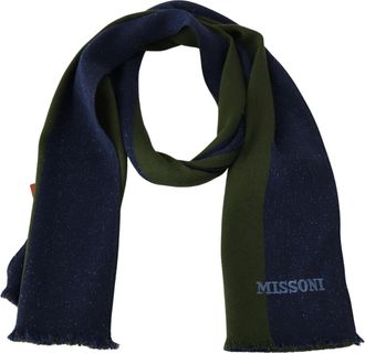 Missoni Mens Blue Green Wool Unisex Neck Wrap Shawl Accessory
