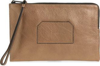 AllSaints Joshi Large Leather Wristlet Clutch in Warm Brass at Nordstrom