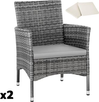 TecTake 2 sillas de ratán + 4 fundas, 59 x 57 x 85 cm, gris/gris claro