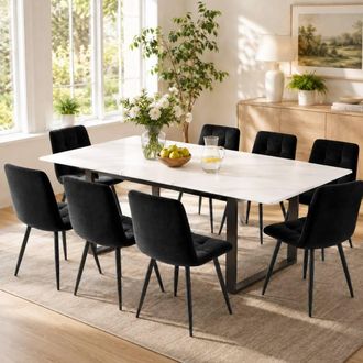 Merax Modern Extension Dining Table with Black Metal Legs in White