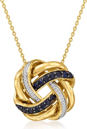 Ross-Simons Sapphire and. Diamond Love Knot Pendant Necklace in 18kt Gold Over Sterling