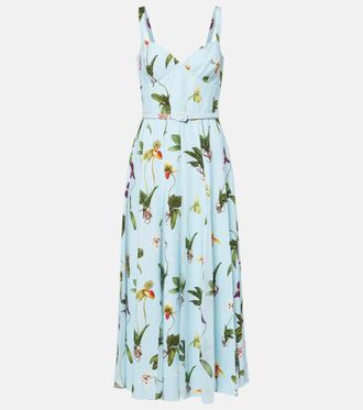 Oscar De La Renta Floral belted cady midi dress