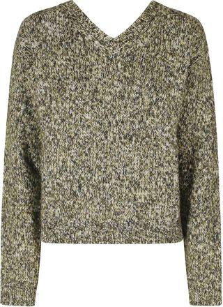 Tela Green Chunky Knit V-Neck Wool-Blend Sweater