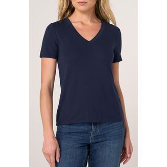 Liverpool L.A. Short Sleeve V-Neck T-Shirt in Club Navy at Nordstrom, Size X-Large