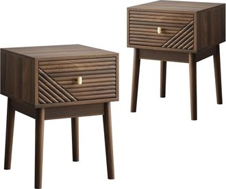 Urban Meuble Conjunto de 2 mesitas de noche con efecto nogal y tiradores de metal