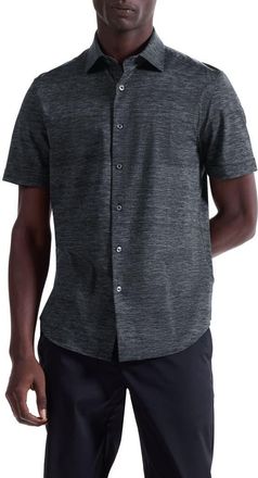 Bugatchi Miles OoohCotton Space Dye Short Sleeve Button-Up Shirt in Black at Nordstrom, Size Xx-Large
