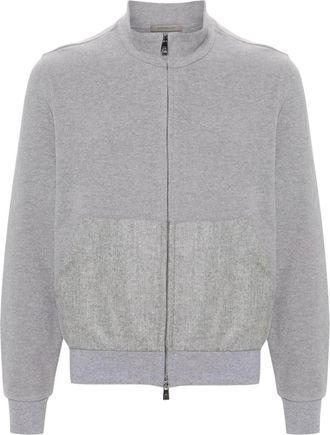 Corneliani mock-neck zip-up sweatshirt - men - Other fibres/Polyester/Cotton/Virgin Wool/Cotton - 50 - Grey