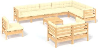 vidaXL Muebles De Jard&iacute;n 11 Pzas Y Cojines Madera Maciza De Pino Crema Vidaxl