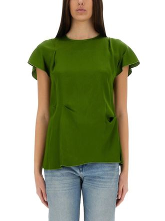 Victoria Beckham Green Solid Round Neck Top