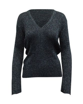 Chlo&eacute; Chloe Lam&eacute; Ribbed Knit Sweater in Navy Blue Viscose