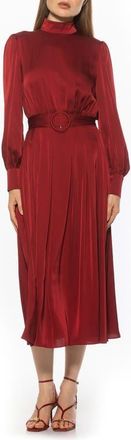 Alexia Admor Safiya Long Sleeve Belted Fit & Flare Dress in Burgundy at Nordstrom, Size 10