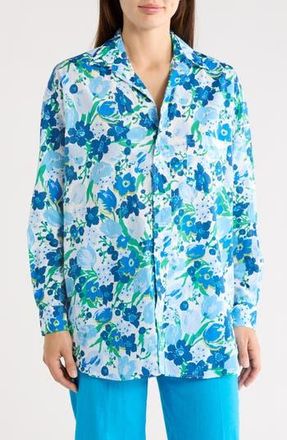 Frank & Eileen Relaxed Fit Floral Cotton Button-Up Shirt in Multi Blue White Floral at Nordstrom Rack, Size Xx-Small