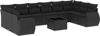 vidaXL Set De Sof&aacute;s De Jard&iacute;n 11 Pzas Y Cojines Rat&aacute;n Sint&eacute;tico Negro Vidaxl