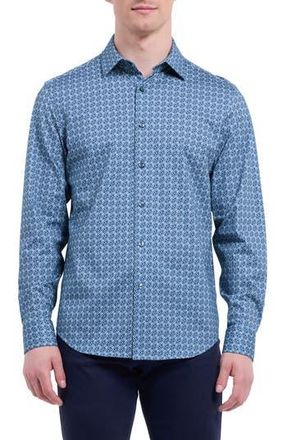 Bugatchi James OoohCotton Floral Tile Print Button-Up Shirt in Navy at Nordstrom Rack, Size Xx-Large