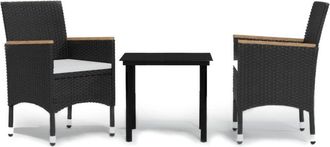 vidaXL Juego De Comedor De Jard&iacute;n 3 Piezas Con Cojines Negro Vidaxl