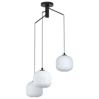 Loops Pendant 3 Bulb Ceiling Light Colour Black Shade White Ridged Glass E27 3x40W