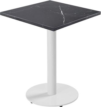 Oviala Mesa de comedor cuadrada 60 cm pie blanco y revestimiento m&aacute;rmol negro